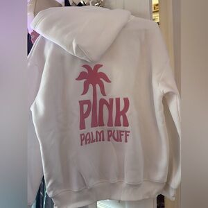 Pink Palm Puff Women's White Hoodie